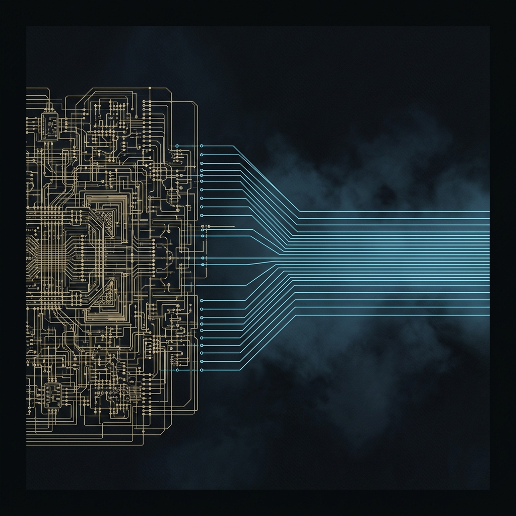 A dark editorial minimalist illustration of a split routing graph dividing slow reasoning logic and fast action paths.